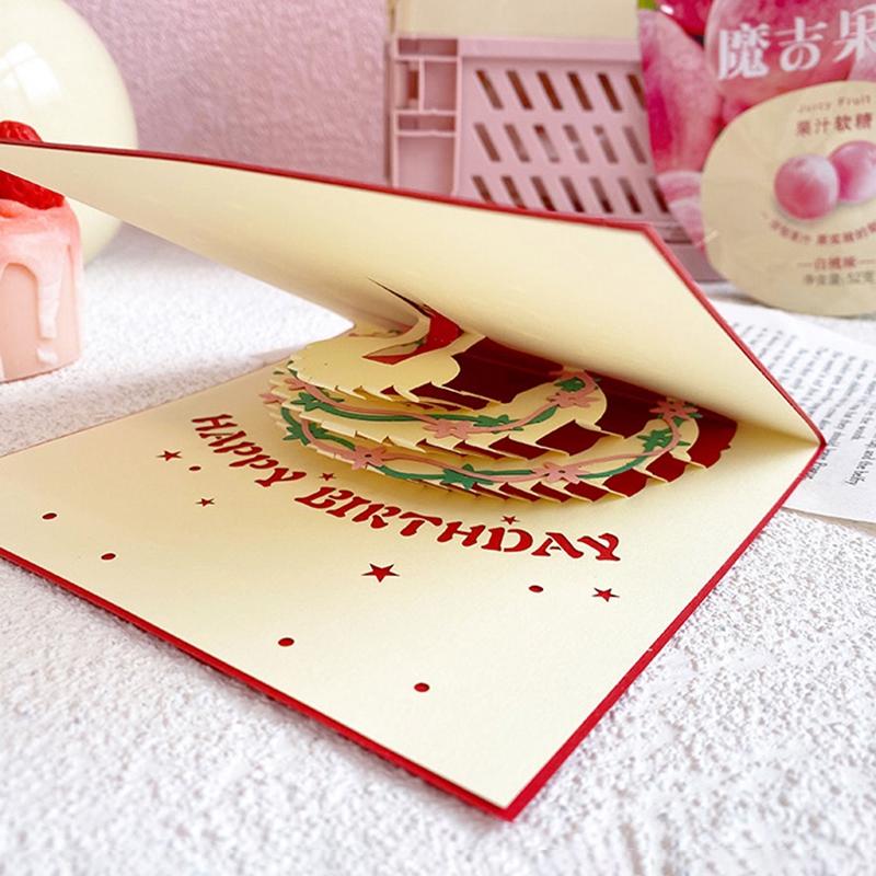 Product Introduction of Thiệp bánh sinh nhật, thiết kế 3D, với âm nhạc nhẹ, thẻ chúc mừng, thích hợp làm quà tặng sinh nhật vui vẻ, bao gồm đồ dùng 2