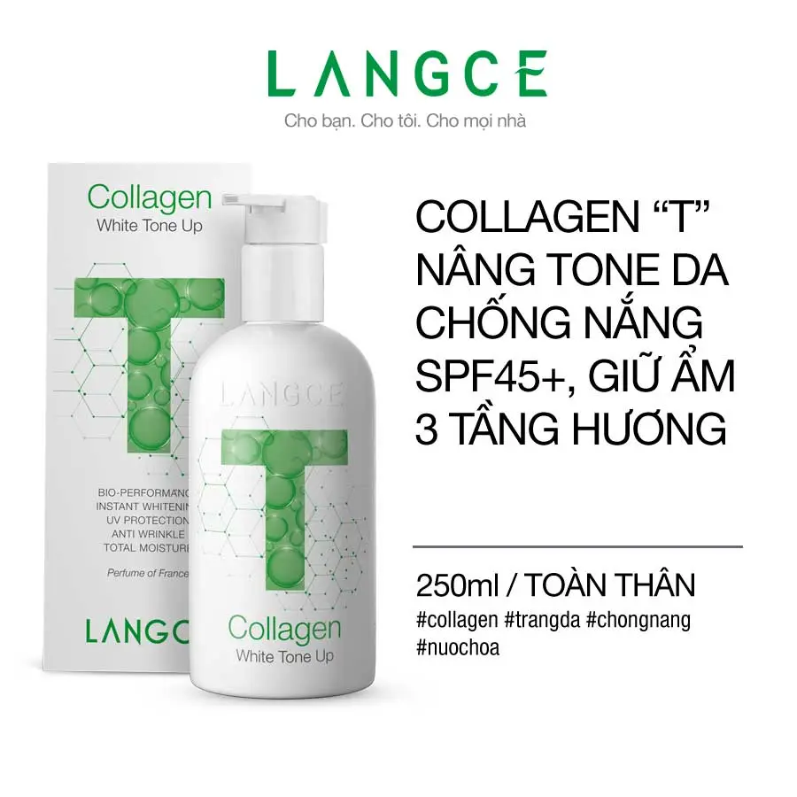 LANGCE COLLAGEN T NÂNG TONE DA, CHỐNG NẮNG SPF45+ GIỮ ẨM 3 TẦNG HƯƠNG 250ml
