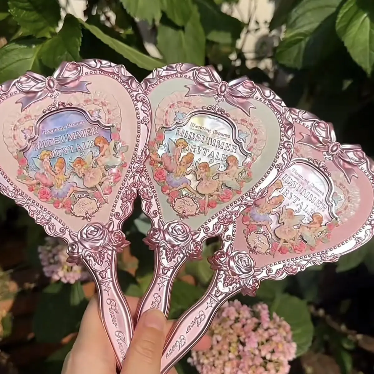 Flower Know Midsummer Night Handheld Mirror Cream Powder Vanilla White Mint Good-looking Princess Makeup Mirror