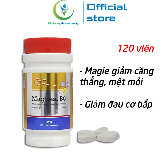 Viên uống Magie vitamin B6 hỗ trợ giảm chứng chuột rút, đau mỏi cơ bắp - Chai 120 viên