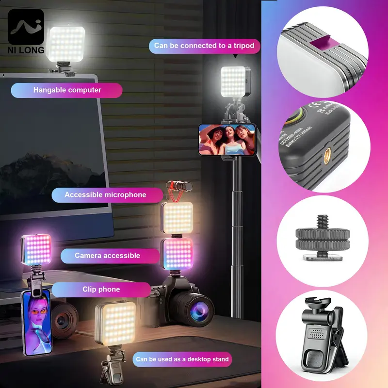 RGB Video Light, Portable LED Camera Light, 360° Full Color Portable Photography Lighting, Rechargeable CRI 95+ 2500-9000K Dimmable Panel Lamp 4