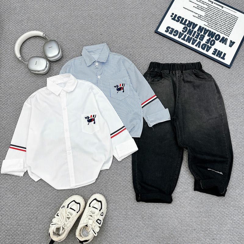 [ 18 -57KG] Sét Bộ Áo Sơ Mi Dài Tay - Phong Cách boy phố Cho Bé Trai -set quần ống suông bé trai -Áo Sơ Mi Kiểu Dáng hàn quốc Fom Chuẩn - Áo Sơ Mi Trắng Bé Trai Kích Cỡ Vừa Lớn Mã P13