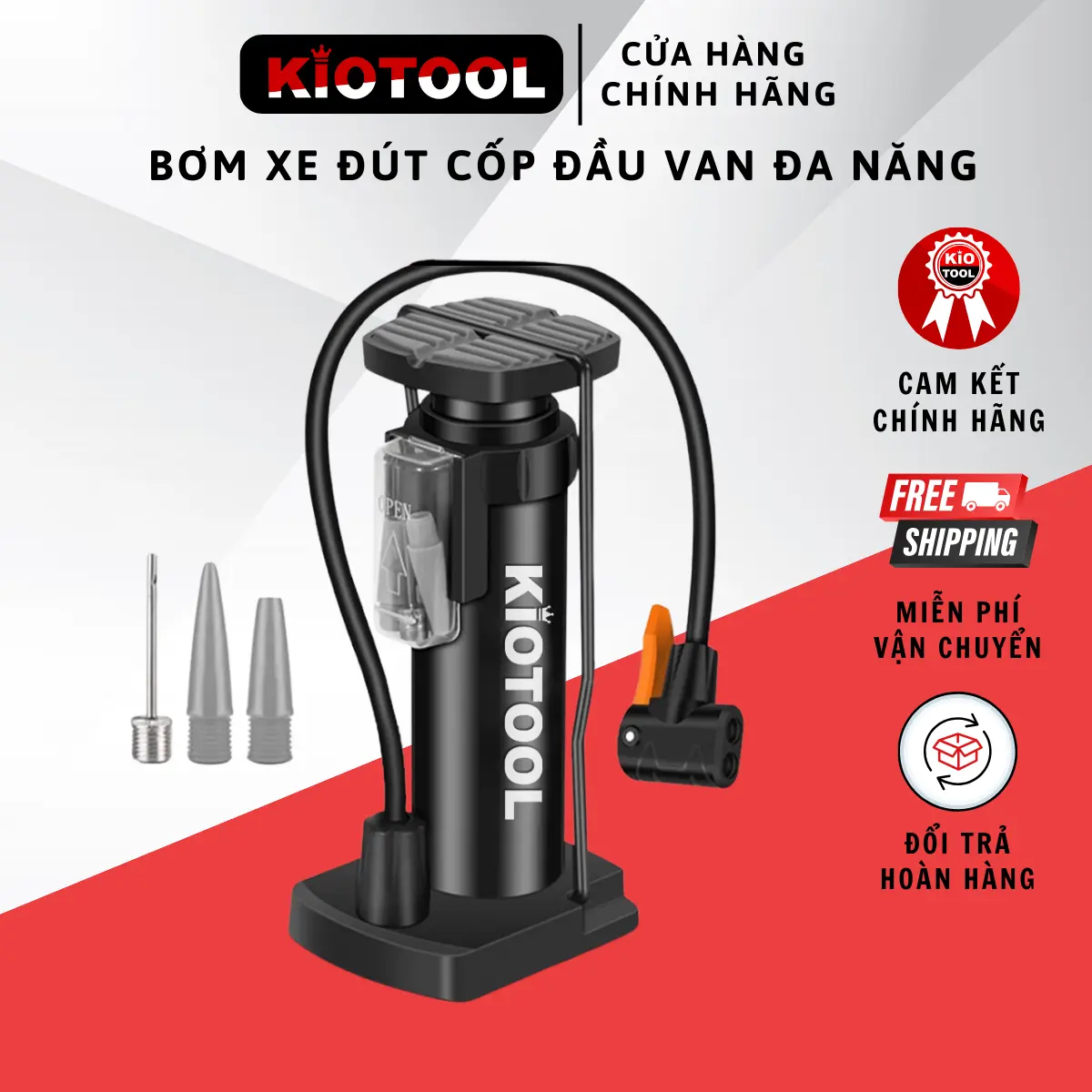 Bơm xe đạp, xe máy bằng chân Kiotool - Siêu nhỏ gọn, đút cốp dễ dàng