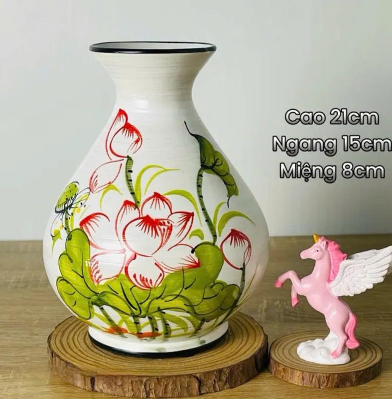 Bình Gốm Vẽ Hoa Dáng Tỳ Bà Decor Trí Đẹp Lọ Hoa Gốm Sứ Bát Tràng Decor Phòng Trang Trí Nhà gốm hoa lọ hoa