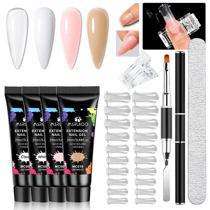 Poly Gel Nail Extension Kit with Brush, 1 Set Professional Nail Extension Gel & Nail Art Tool, DIY Manicure Supplies for Home Salon Use 0