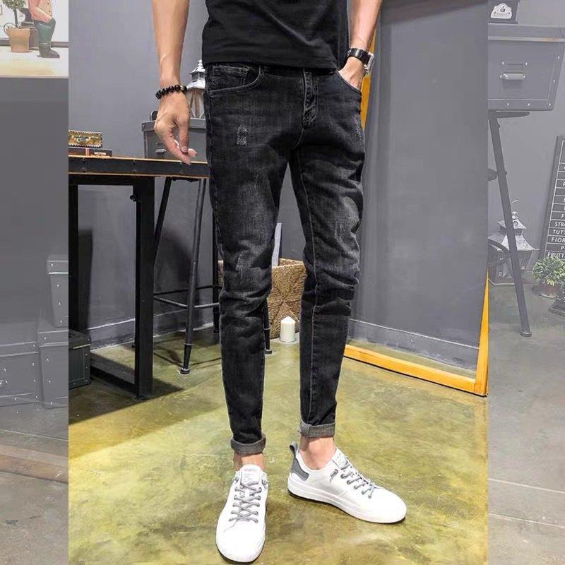 Quần Jean Dài Nam Màu đen bạc Ôm Gọn Chất Vải Co Giãn 0