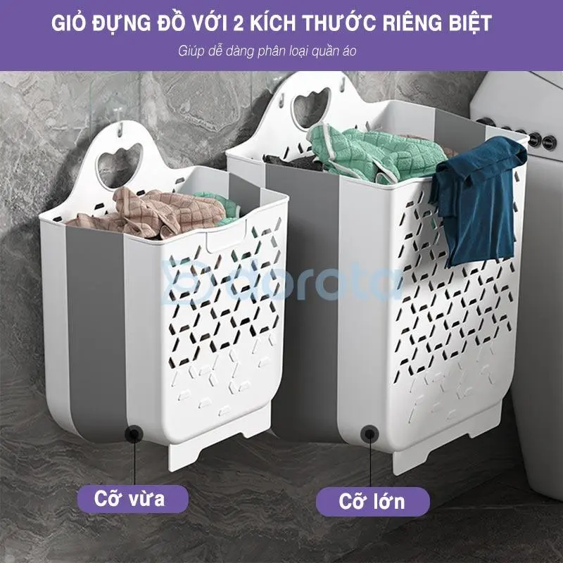 Giỏ đựng quần áo bẩn DOROTA treo đồ giặt đa năng gấp gọn có quai xách nhựa ABS cứng size lớn ATG1 Rổ
