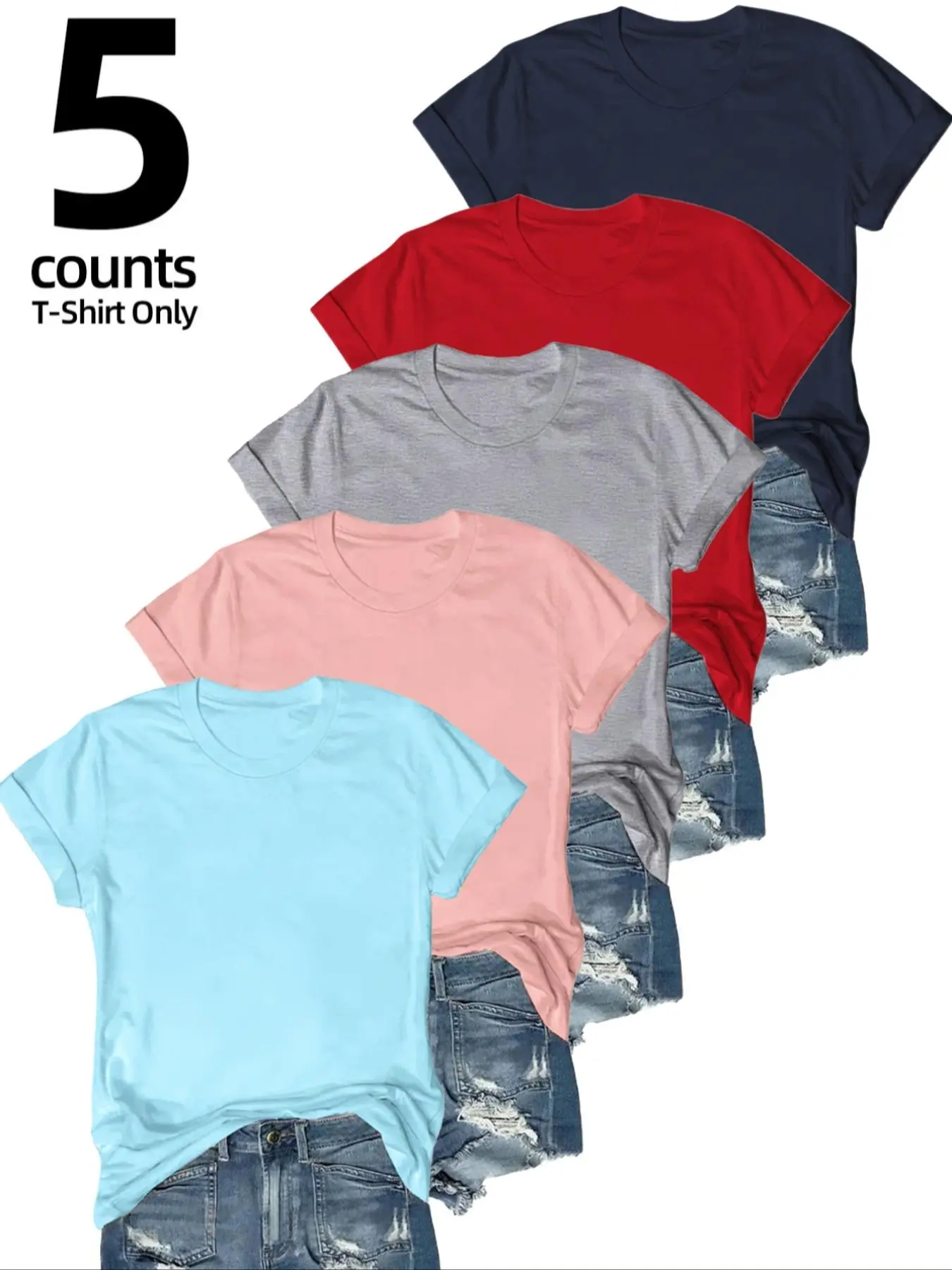 Women's Solid Round Neck Tee, Casual Short Sleeve T-shirt, Ladies Summer Clothes for Daily Wear