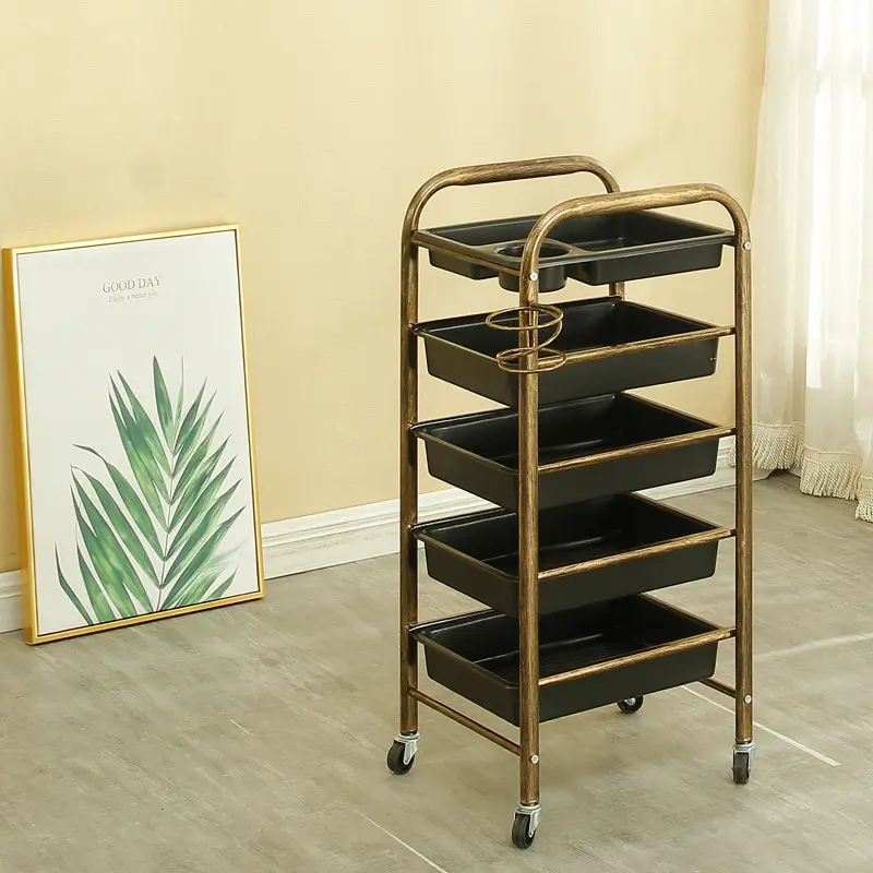 5 Layers barber shop tools Salon Trolley Hair Cut Accessories Storage Holder Gold Organiser Plastic Racks