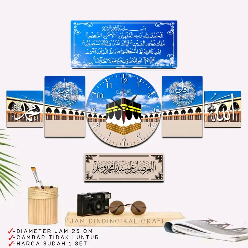 Jam Dinding Bulat Panel-1 Set isi 7pcs kayu pajangan 3