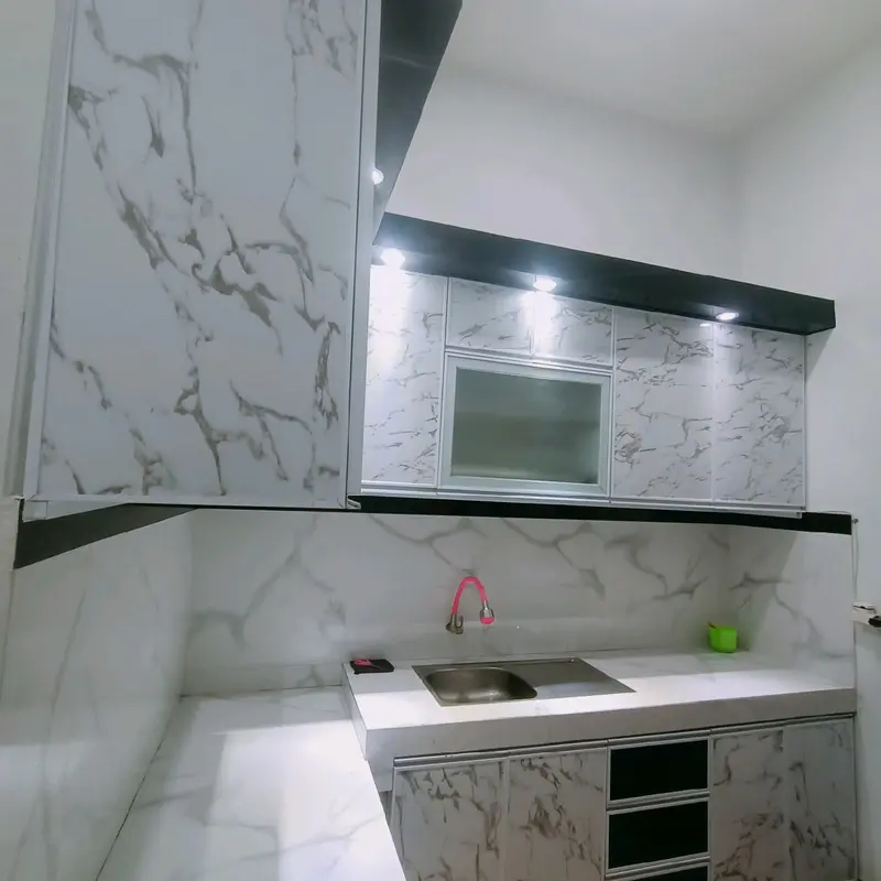 kitchen set aluminium murah costum Dapat disesuaikan Tahan Lama Kaca Pintu 1