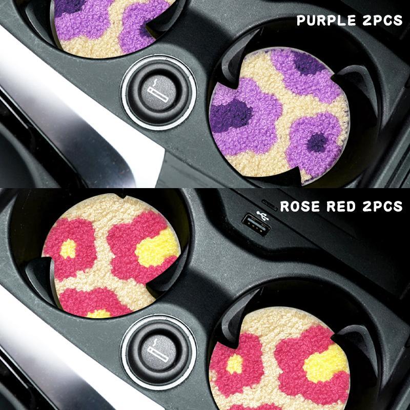 Flower Design Dirt-proof Car Coaster, Non-slip Heat Insulation Car Cup Mat, Car Interior Insulated Decoration Accessories 5