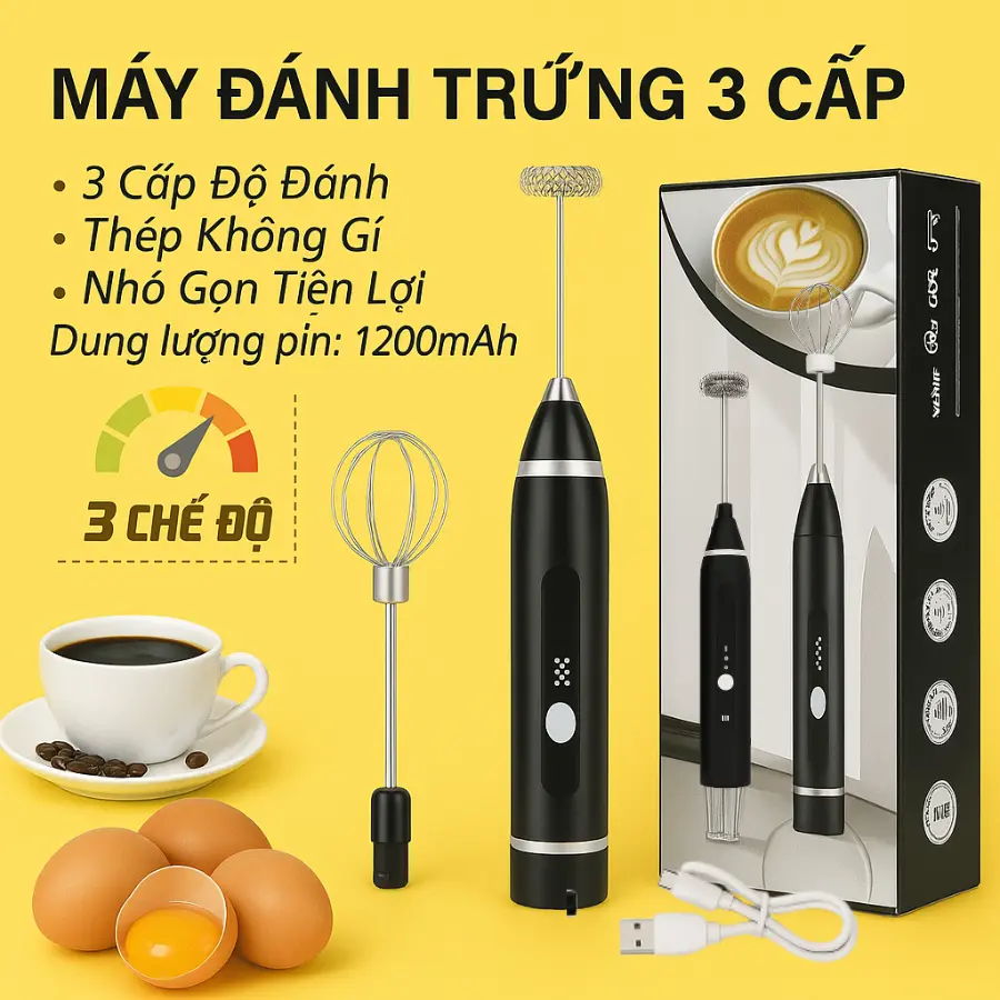 Máy Đánh Bọt cà phê ,  Máy Tạo Bọt cà phê máy đánh trứng cầm tay mini đa năng, 2 đầu đánh  inox