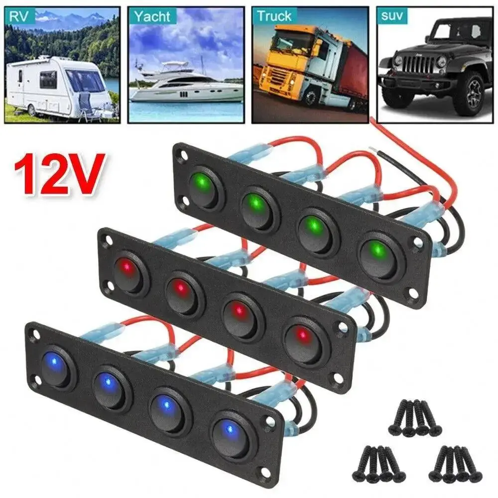 12V 1-4 Gang Universal Toggle Switch Panel USB Car Boat Marine RV Truck Blue LED Styling Accessories Marine Rocker Switch
