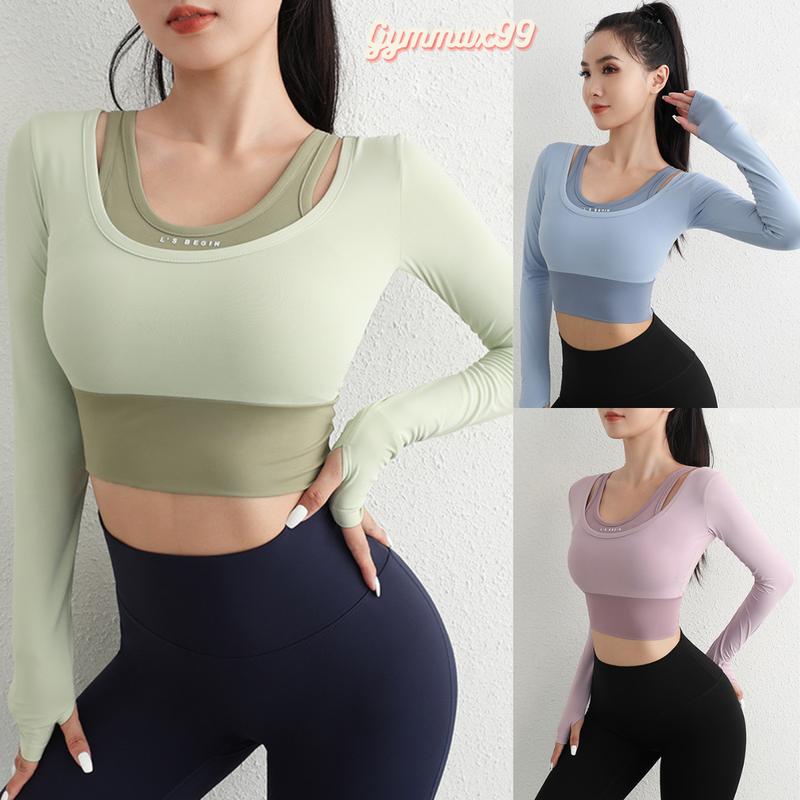  Áo Crop tập gym  Yoga dài tay phối quai có đệm mút vải Poly cao cấp 933 mã số F1002 Sport Tập Thể Dục crop Top 