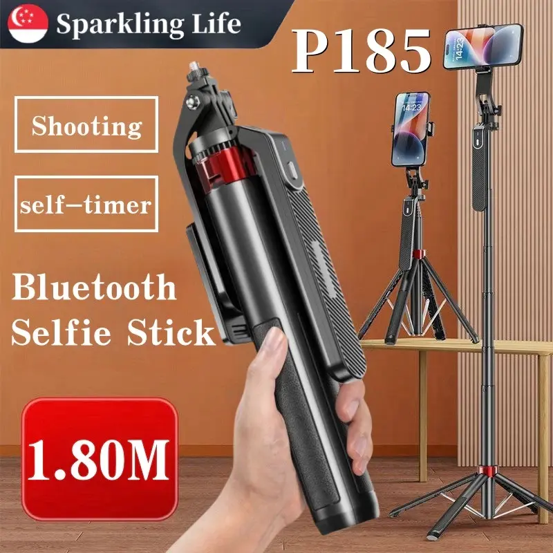 SG Local - 1.8M P185 Selfie Stick Gimbal Bluetooth Quadrupod Stabilizer Mobile Live Streaming Tiktok Extended Stand