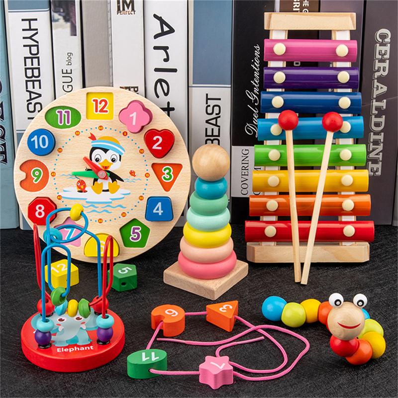 Montessori Wooden Toys Childhood Toy Children Kids Colorful Wooden Blocks