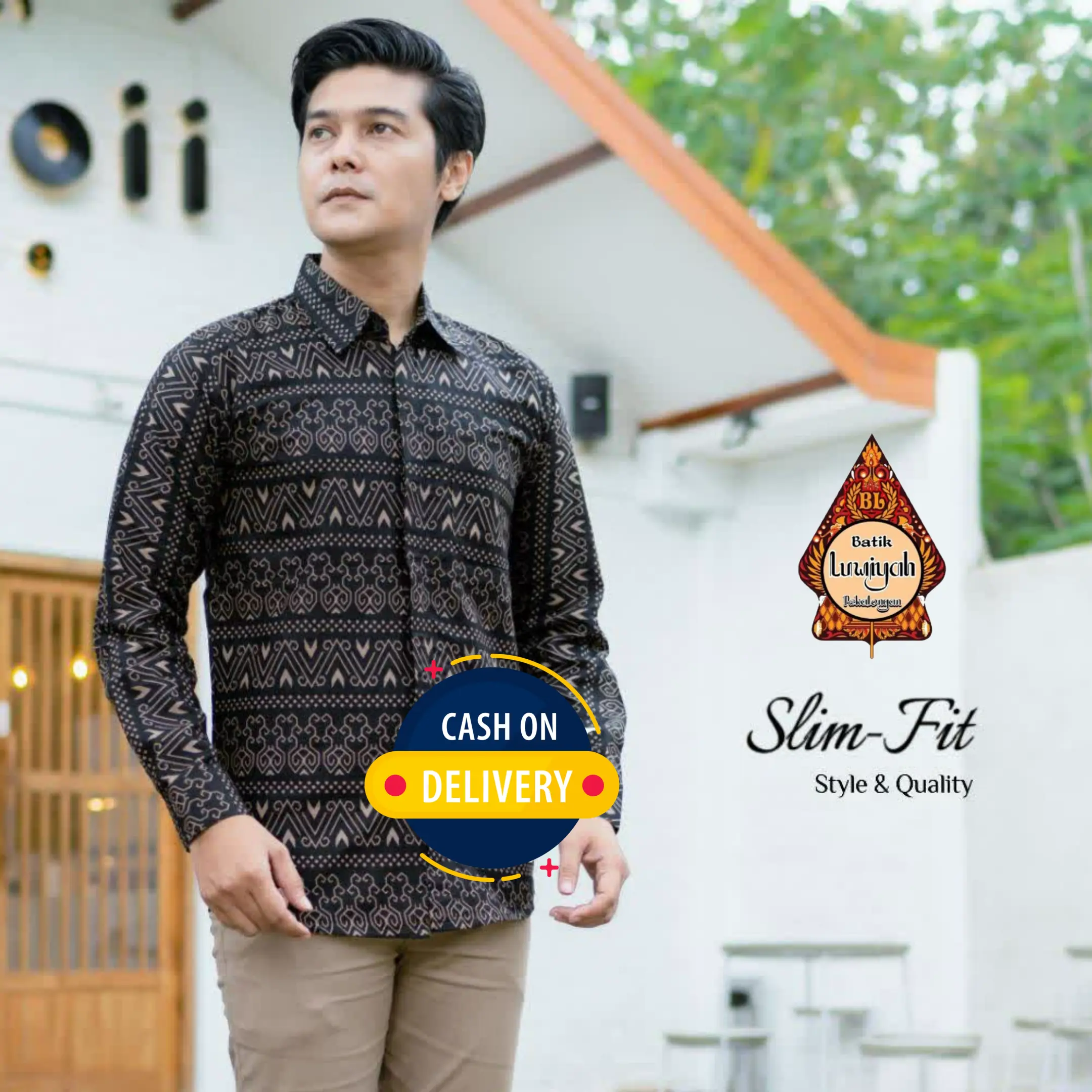 Baju Kemeja Batik Pria Slimfit Elegant Lengan Panjang