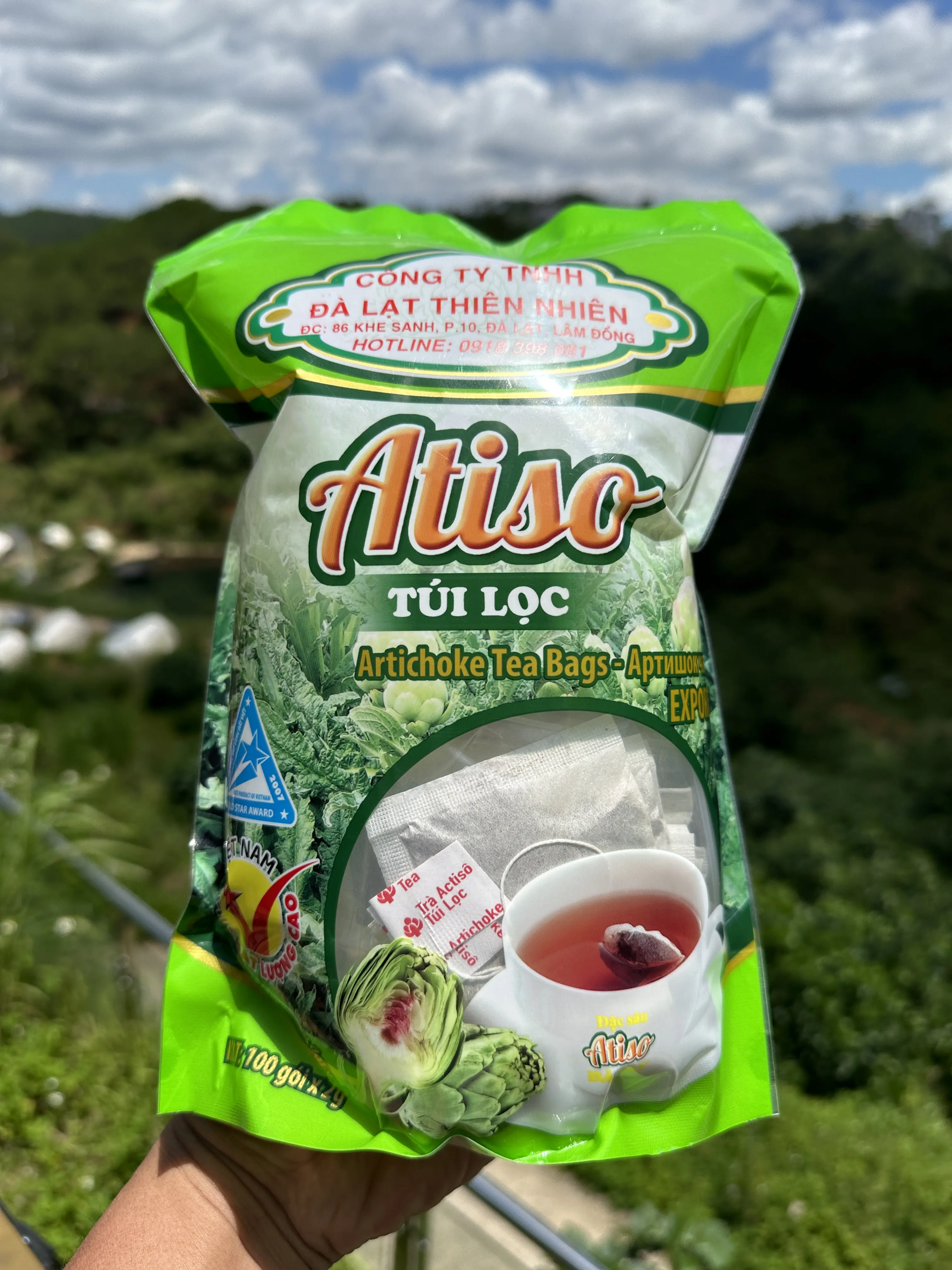 100 GÓI TRÀ ATISO TÚI LỌC THƯỢNG HẠNG - Chiết xuất từ bông Atiso nguyên chất, vị atiso ngọt nhẹ  Đà Lạt Thiên Nhiên Farm.