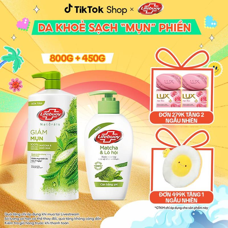Bộ Đôi Sữa Tắm Lifebuoy Detox Matcha & Khổ Qua Hỗ Trợ Da Khỏi Vi Khuẩn Gây Mụn Chai 800g + Nước Rửa Tay Lifebuoy Công thức Vitamin+ Matcha & Lô Hội Giúp Cân Bằng pH Cho Da Tay Chai 450g [1]