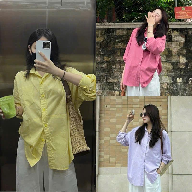 (XẢ KHO) Áo sơ mi nữ chất thô cotton mềm KHÔNG pha nilong form RẤT RỘNG 1 túi trước SUMIISHOP mã SM08