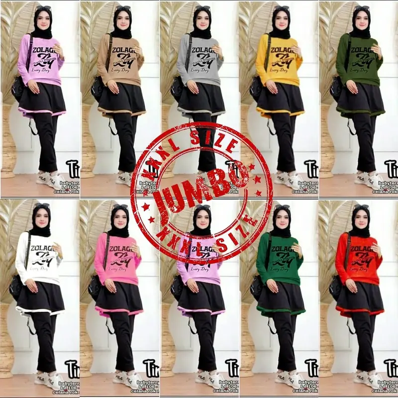 SETCEL JUMBO TIME Gowes ZLQ | Baju Serba Setelan Pakaian Olahraga Wanita Muslim Rekomendasi Outfit Atasan Celana Panjang Polos Dewasa Kaos 0
