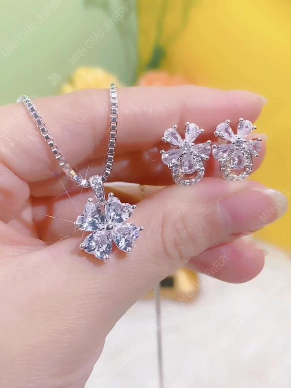 Bộ 2 món dây chuyền và bông tai cỏ 4 lá Chain Women Jewelry Nữ dâychuyền vòng cổ vòng cổ dây chuyền Trang Sức day chuyen co la
