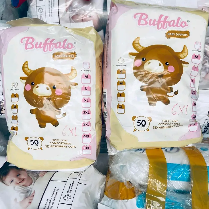 ( Tặng quà) Bỉm TRÂU VÀNG BUFFALO  6xl 7xl 8xl cho bé 20-30-40kg bỉm quần phom to 100 miêng Cho Bé Voi đùi ếch 3