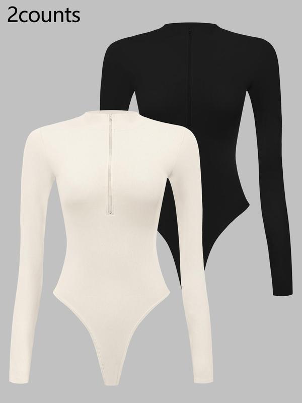 Women's Solid Ribbed Bodysuit, Casual Comfy High Stretch Zipper One-piece Sleepwear, Ladies Sleepwear for All Seasons 6