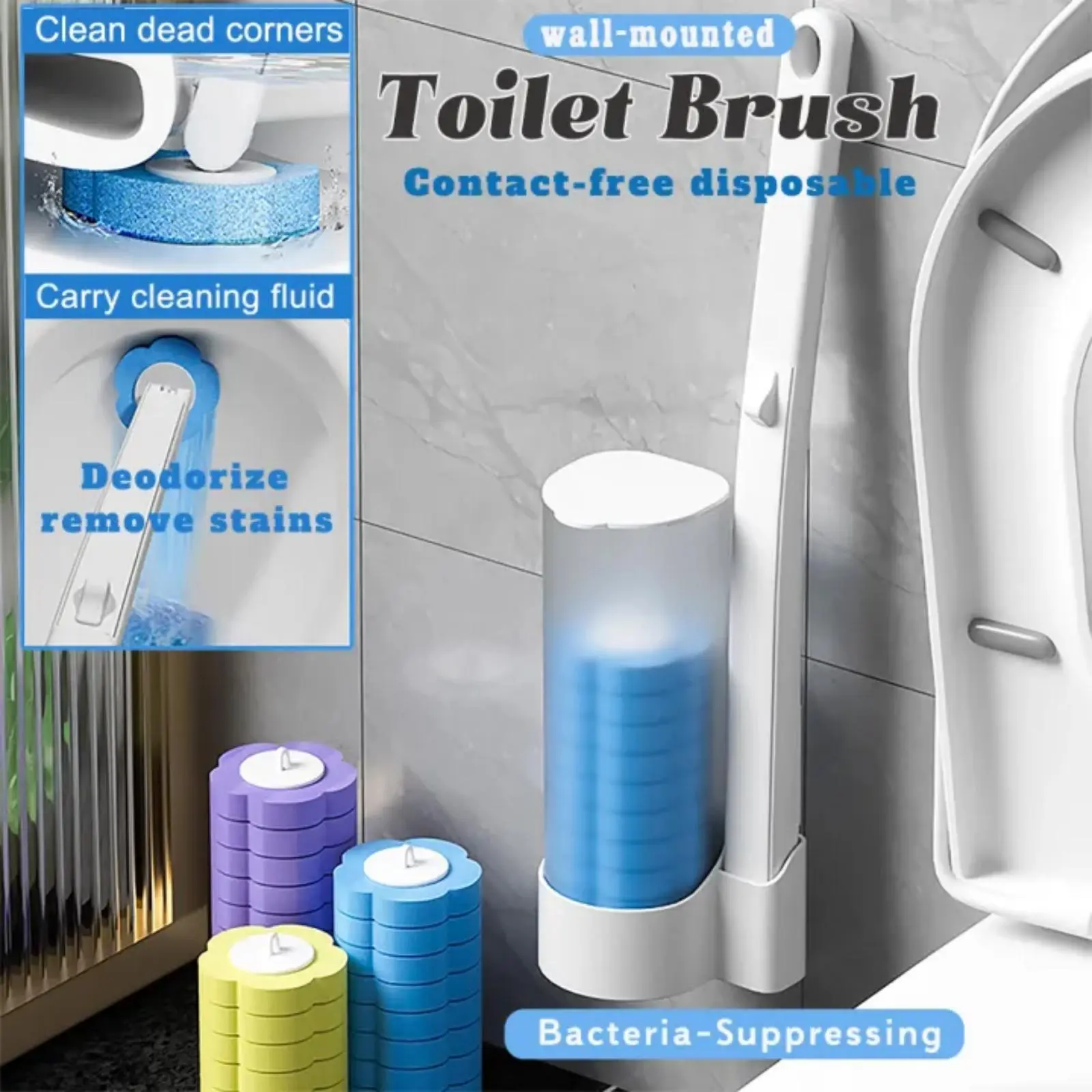 Disposable Toilet Brush Bathroom Floor Cleaning System Anti-bacterial ...