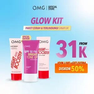 OMG Bright Booster Glow Kit - Paket Tone Up (Facewash, Moisturizer, Sunscreen) - Kulit Tampak Glowing