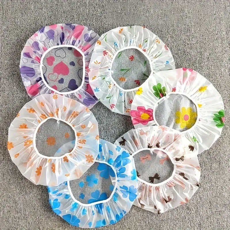 4 Piece Adjustable Shower Cap, Waterproof Linen Shower Cap with Elastic Band, Reusable Spa Salon Hair Cover Ladies Hair Cover 4 Piece Set - Ideal Bathroom Accessories!