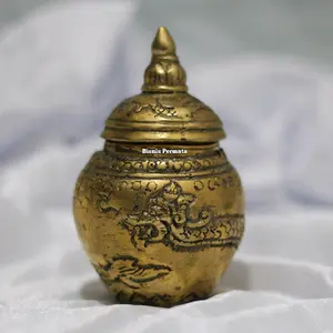 Cupu Kendi Kuningan Koleksi Antik Ukir Naga Tunggal Wadah Penyimpanan Bagus