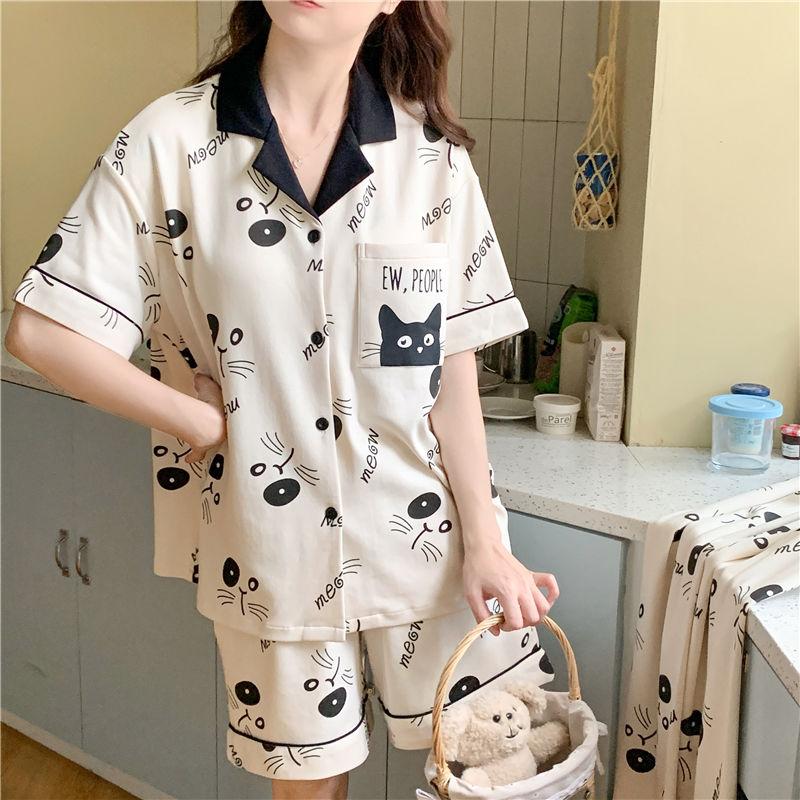 Product Introduction of Bộ Đồ Ngủ Mùa Hè Cho Nữ, Có Đệm Ngực, Áo Cardigan ngắn Tay, Quần Đùi, Bộ Đồ Mặc Ở Nhà Dễ Thương, Hàng Mới Về, Với Thiết Kế Hình Mèo, 2024 5