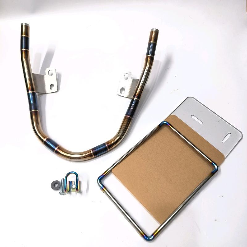 (Tặng móc u titan) Combo tay xách (cảng sau) inox trần thuật khò titan wave 100, 110cc,... kèm bộ khung biển số Phụ Kiện Phụ Tùng