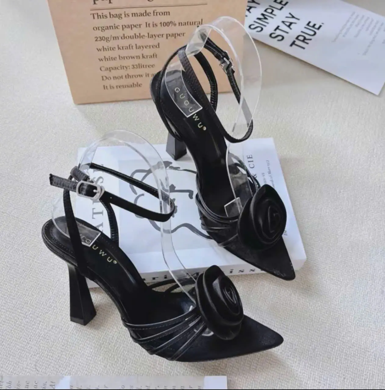 Giày Sandanl Cao gót quai gài phối hoa 7P Hồng Ly Store -TL33 Nữ DéP Sandal Shoes Quai Hậu Nữ DéP giay