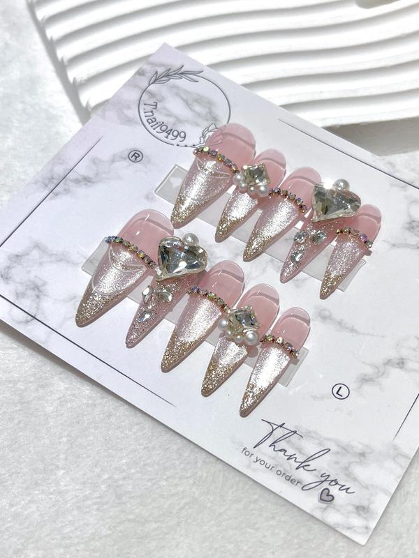 T63 BỘ 10 NAILBOX MẮT MÈO PHỐI KIM TUYẾN ĐÍNH ĐÁ TRÁI TIM LẤP LÁNH