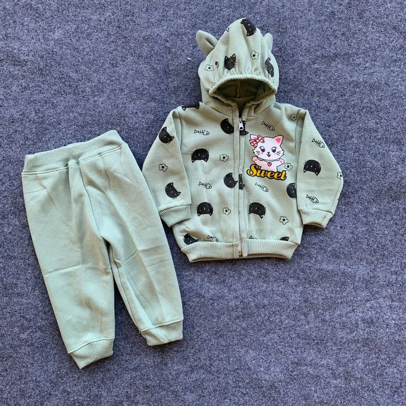 Setelan Jaket Hoodie Celana Bayi Anak Usia 0-1 Tahun Bahan Fleece Motif Sweet Cat Perempuan - Cream - Parsel, Fashion, Pakaian 2