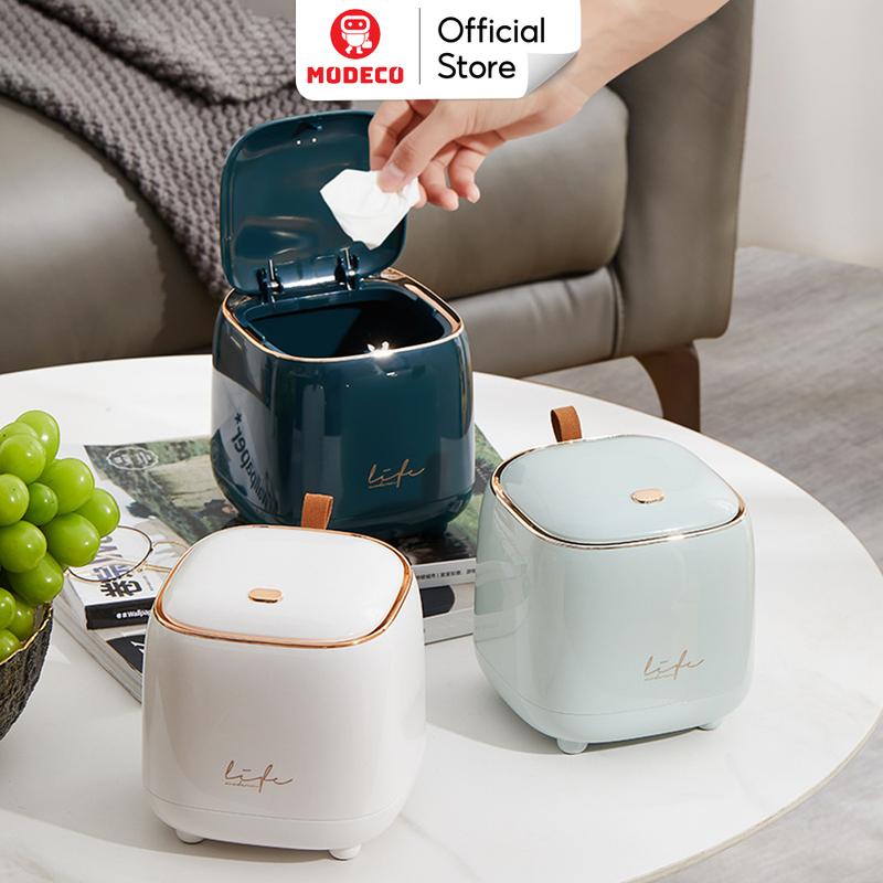 Thùng Rác Mini Để Bàn Có Nắp Modeco - Chất Liệu Nhựa Abs Cao Cấp Đẹp Sang Trọng Để Phòng Khách Văn Phòng Bàn Học