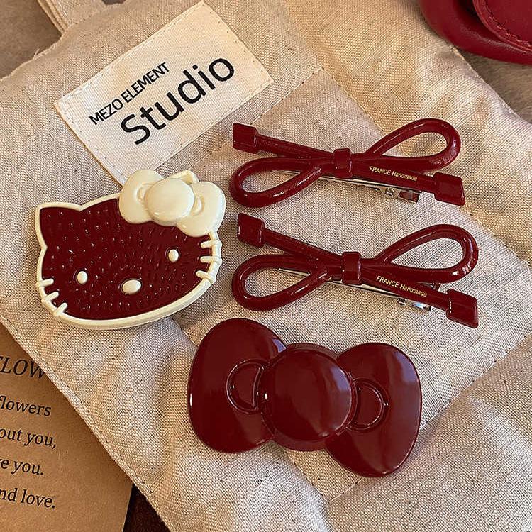 Product Introduction of Ankola Red Bow Hair Clip for Women New High-end Forehead Bangs Side Clip Duckbill Clip Hairpin 7