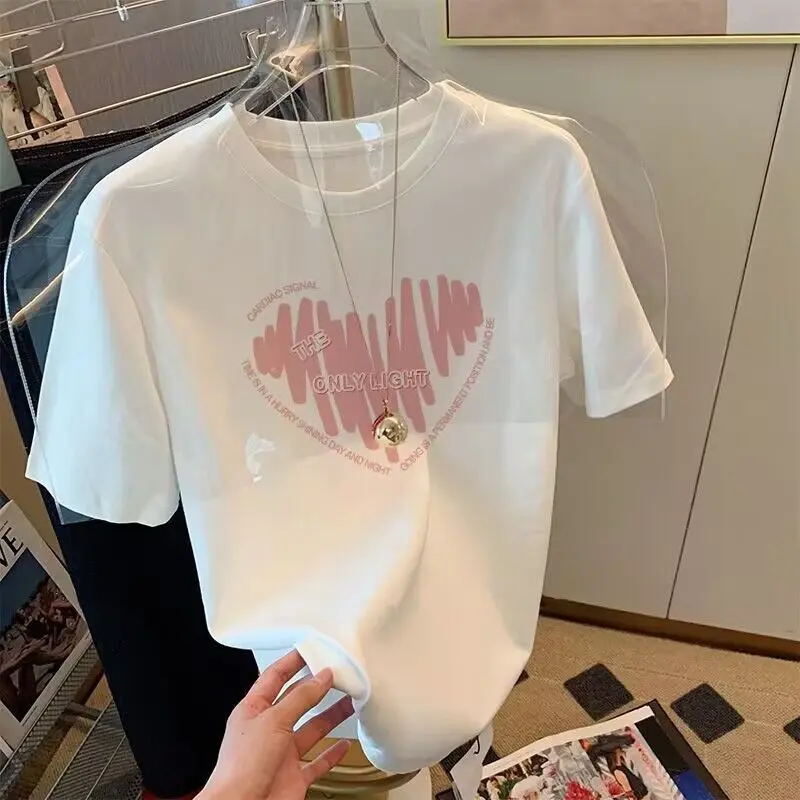 Áo Thun Nữ Ngắn Tay In Hoa Hồng, Phong Cách Harajuku Hàn Quốc, Dáng Rộng Vừa Vặn, Thích Hợp Cho Mùa Hè Của Phụ Nữ, Có In Chữ, Áo Thun Tay Lỡ Học Sinh, Cho Nữ
