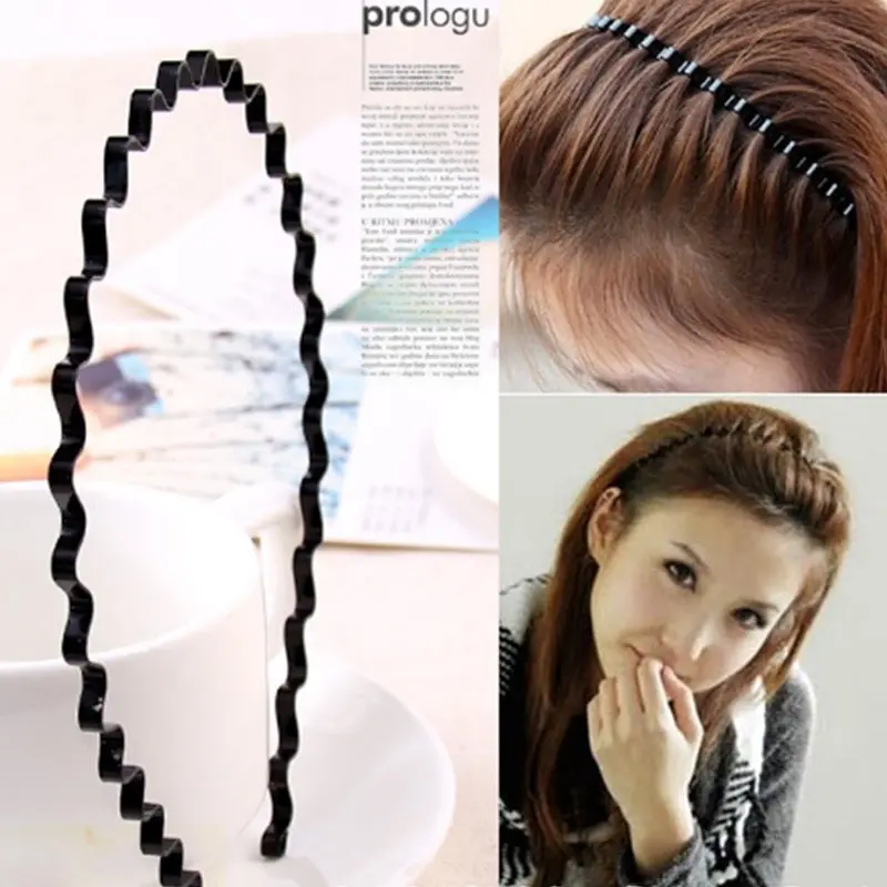 Bando Korea Bentuk Gelombang Zigzag Hitam / Bandana Aksesoris Headband Sirkam Rambut Bahan Besi 3