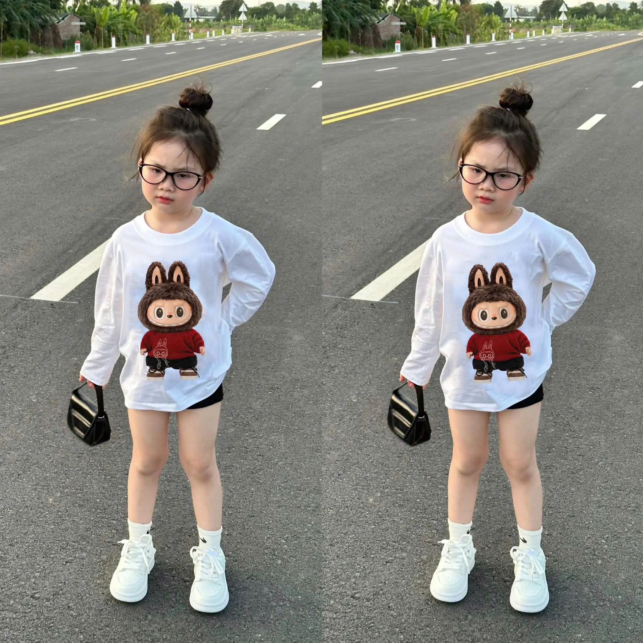 Áo thun dài tay labubu áo đỏ cho bé , áo phông trẻ em unisex form xuông bé trai , gái , Kid_genz