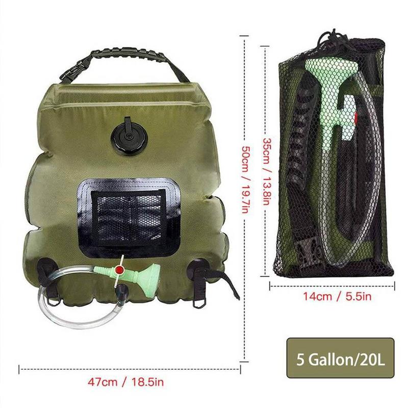 Product Introduction of Solar Shower Bag 20L Outdoor Solar Heating Premium Camping Shower Bag Hot Water Temperature 45°C with Removable Hose Shower Head 20