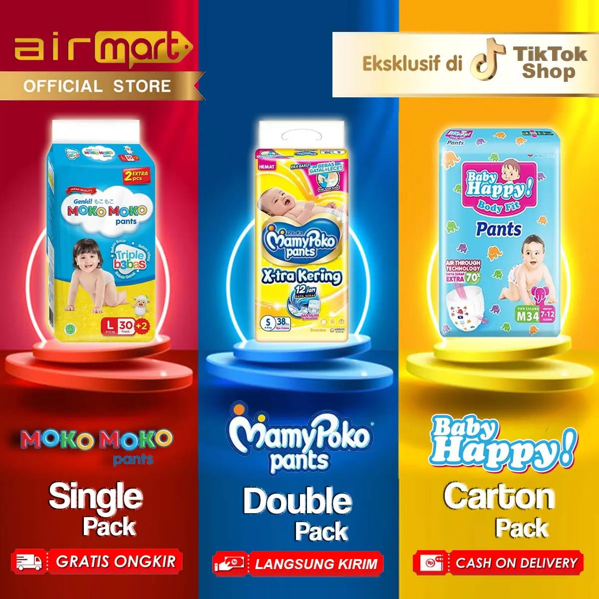 2 Ball Murah Promo Popok Bayi Baru Lahir MamyPoko - Baby Happy - Mokomoko - Makuku Popok Bayi Tipe Perekat dan Celana (JAWA TIMUR) diaper diapers