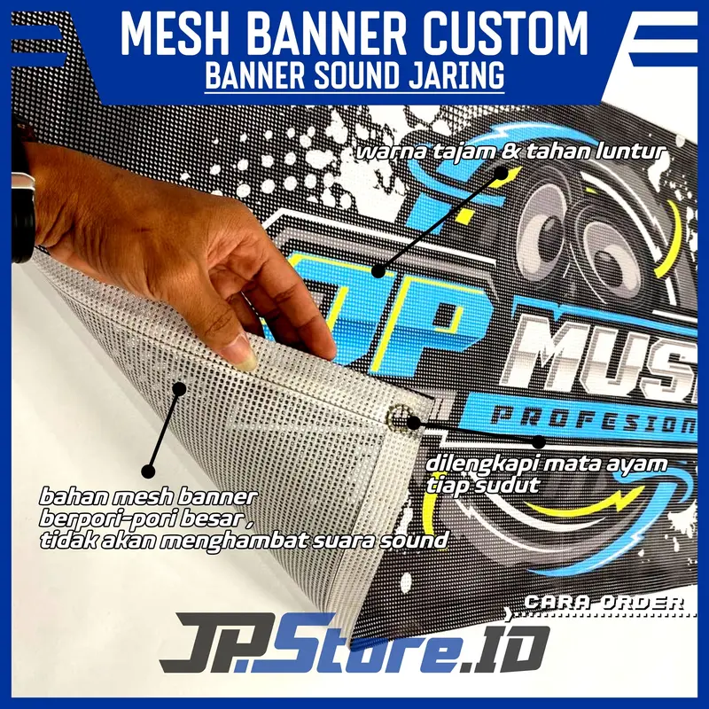 JP.Store BANNER AUDIO SOUND SYSTEM BANER JARING Spanduk Lubang Bendera Custom Desain Suka - Suka Standar 2