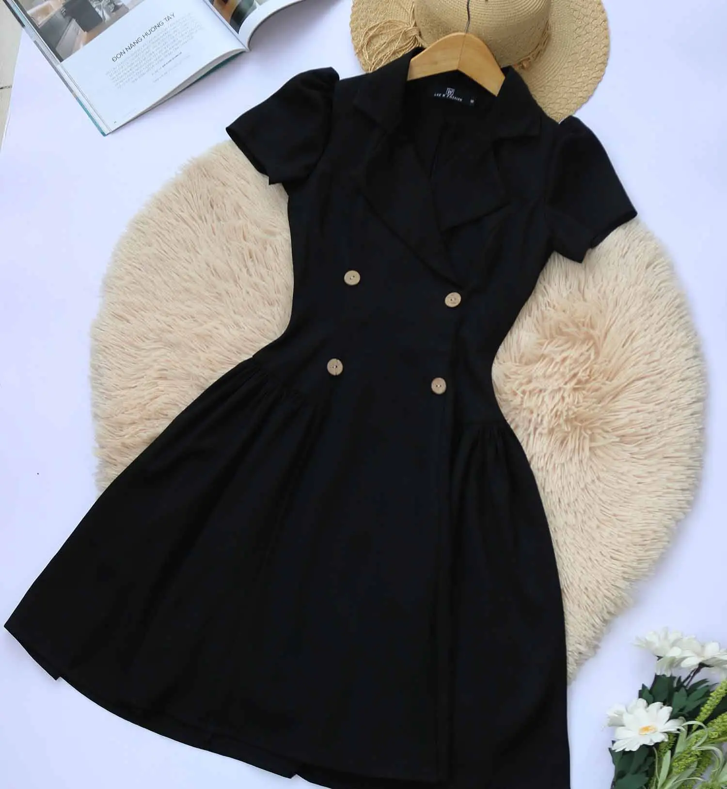 Đầm vest đen dự tiệc dáng xòe tay phồng eo tôn dáng thiết kế cao cấp đẹp đi tiệc đi làm - Lux W Fashion