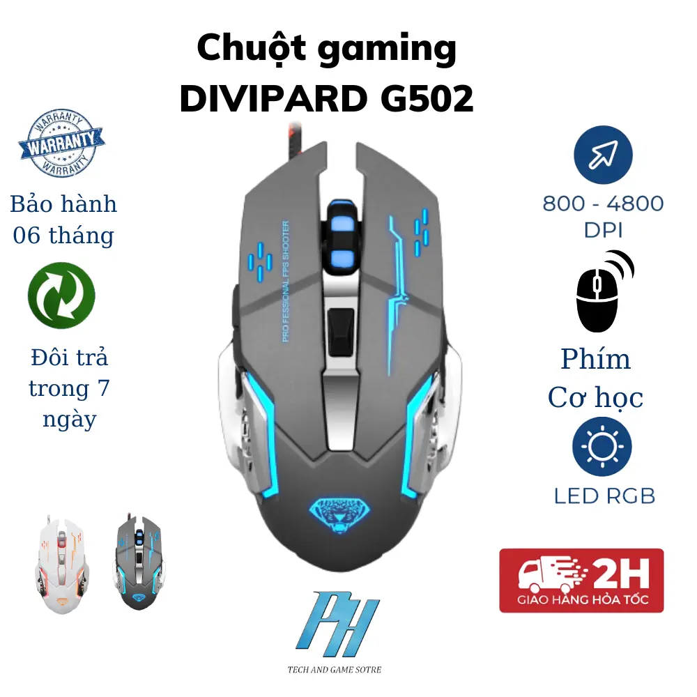 Chuột Gaming Có Dây DIVIPARD G502 Led Đa Màu DPI 3200 Thiết Kế Đẹp Phù Hợp Chơi Game Và Làm Việc
