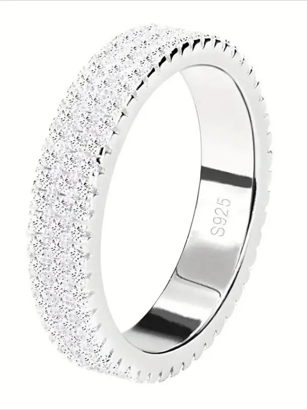 S925 Sterling Silver Promise Ring, Engagement Ring with Zirconia, Fashionable Glitter Style Jewelry for Women 4