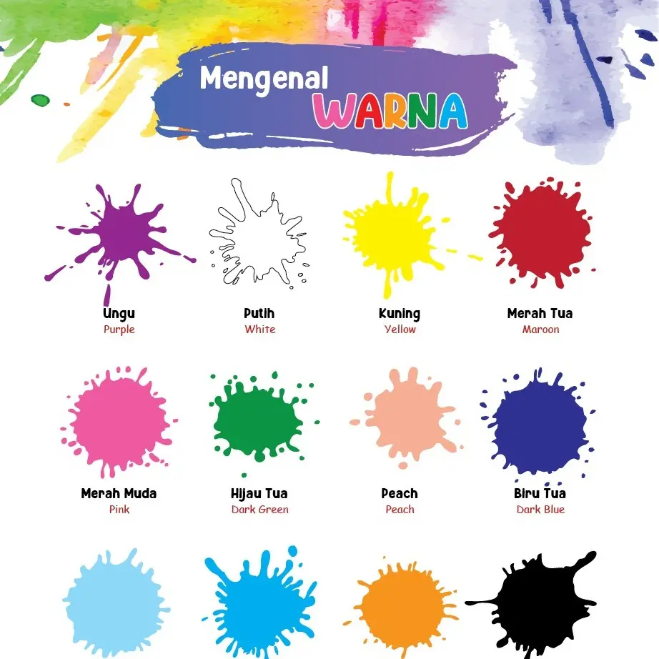 Poster Edukasi Anak Mengenal Warna - Poster Belajar Anak TK - Poster Macam Macam Warna - Poster Bahasa Inggris